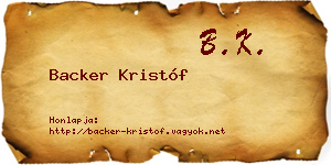 Backer Kristóf névjegykártya
